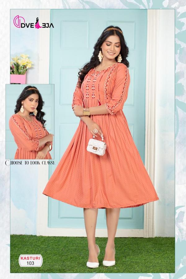 Dveeja Kasturi Rayon Designer Fancy Long Anarkali Kurti Collection